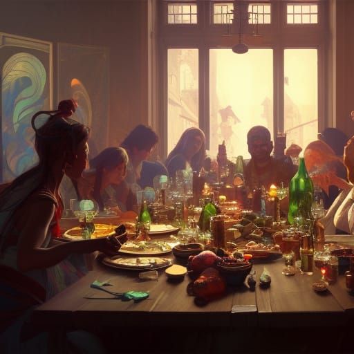Festive Feast: A Hyperdetailed Dinner Party in 8K