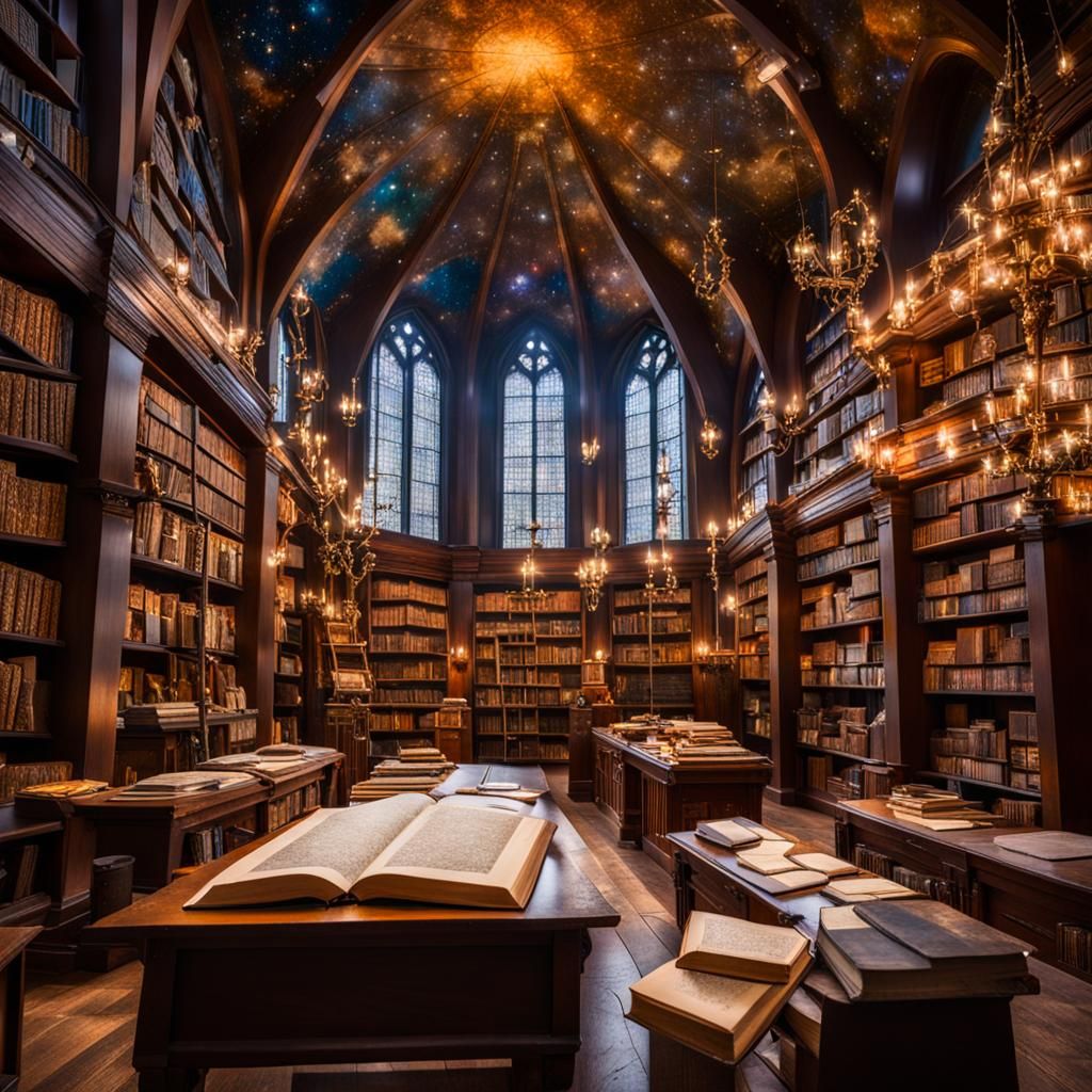 Medieval Library with Star Charts: Professional Photography