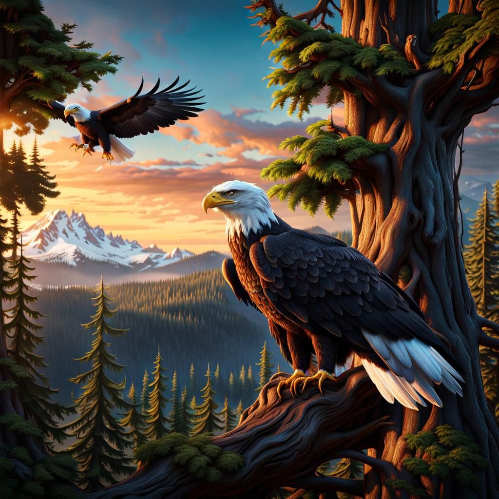 Bald Eagle Nest with Mount Rainier: Fantasy Concept Art