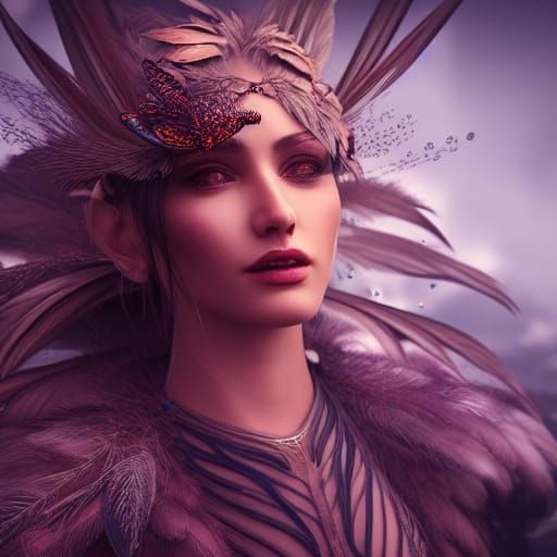 Woman with Feathers: Detailed Fantasy Art