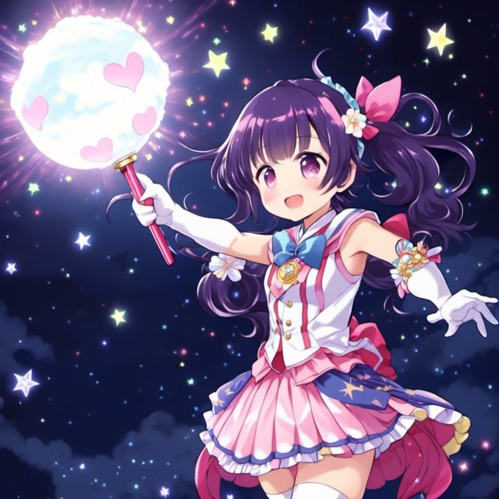 Magical Girl Idol Battles Yokai in Anime Style