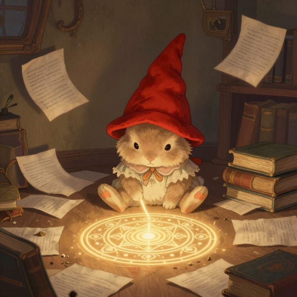 Bunny Sorcerer Casting Spell in Cozy Room