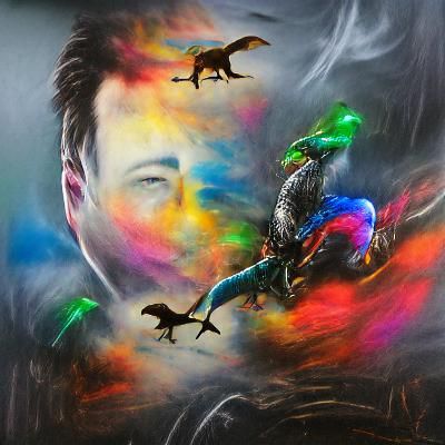 Elon Musk Rides Dinosaur: Hyperrealistic Charcoal Art