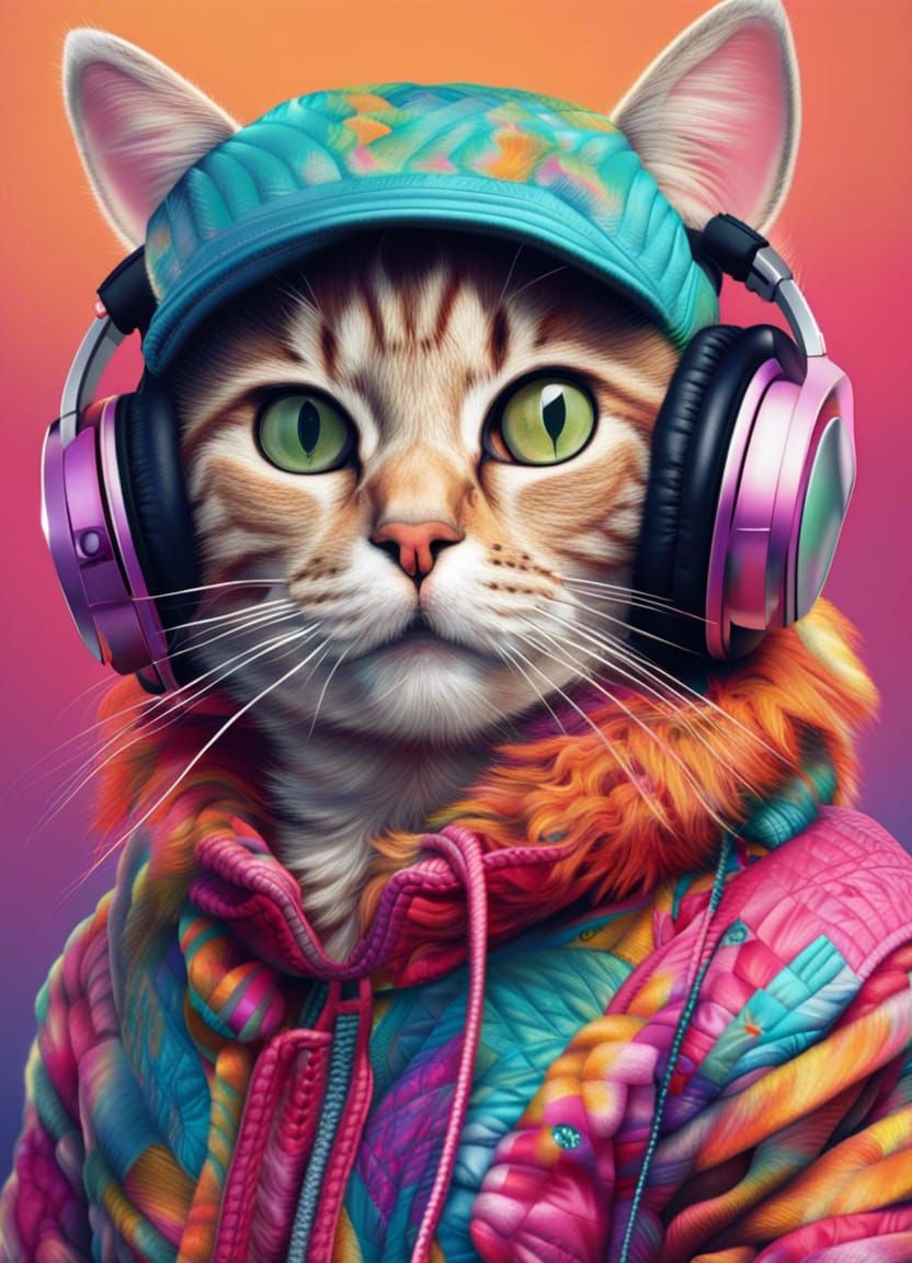 Kitty in Hyperdetailed 1980s Fashion, Unreal Engine Art