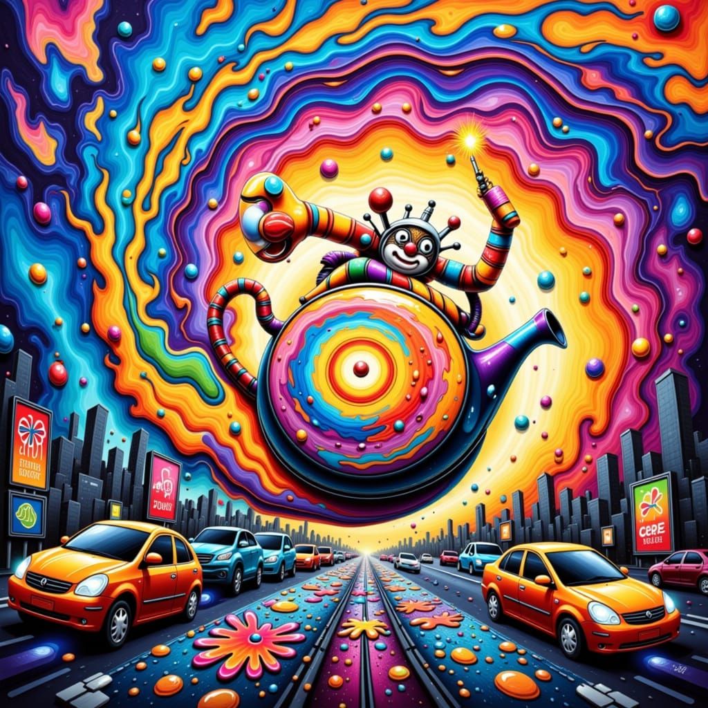 Terrified Teapot in Traffic, Impasto Style