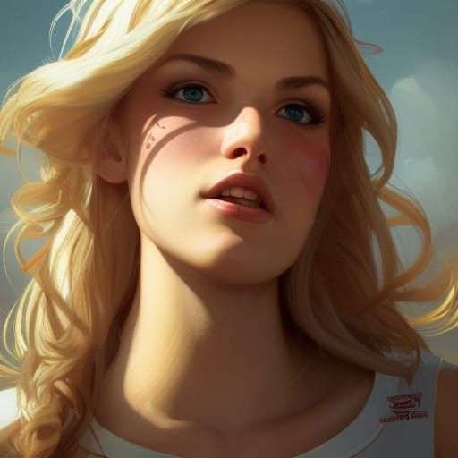 Blonde Cheerleader Portrait in Art Nouveau Style