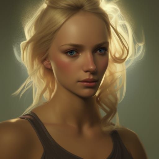 Blonde Cheerleader Portrait in Tavern, Hyperdetailed Art
