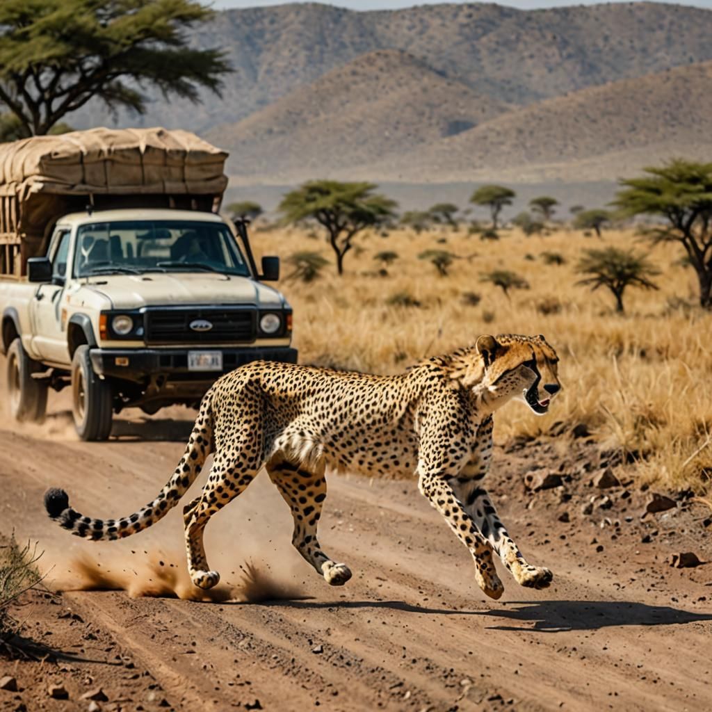 Cheetah Chasing a Truck: A Wildlife Pursuit