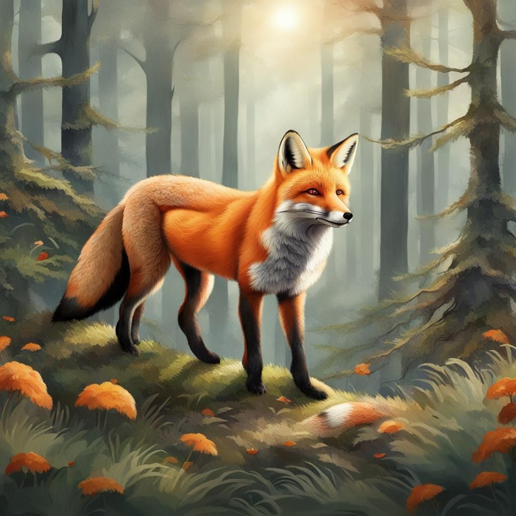 Fox in Forest: AI Generated Image