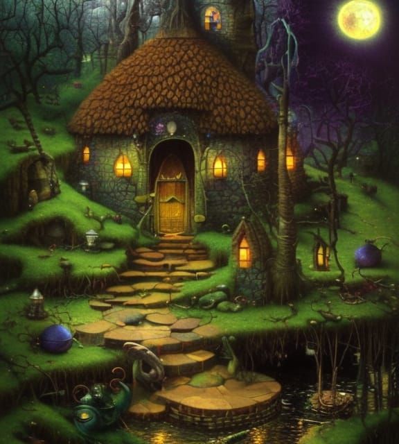 Magical Wizard's Hut in Swamp, Detailed Digital Art