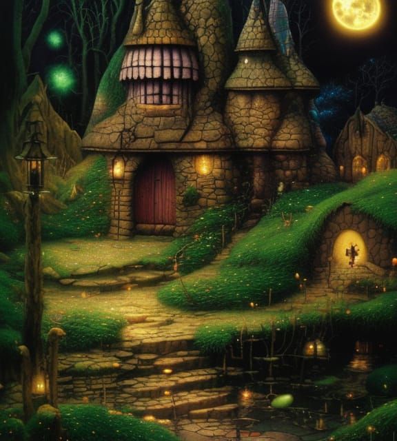 Magical Wizard's Hut in Swamp, Digital Oil Painting