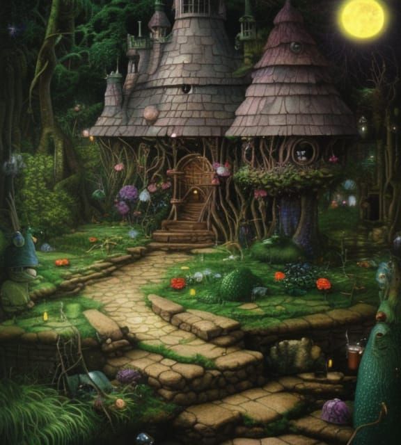 Magical Wizard's Hut in Swamp: Detailed Digital Painting