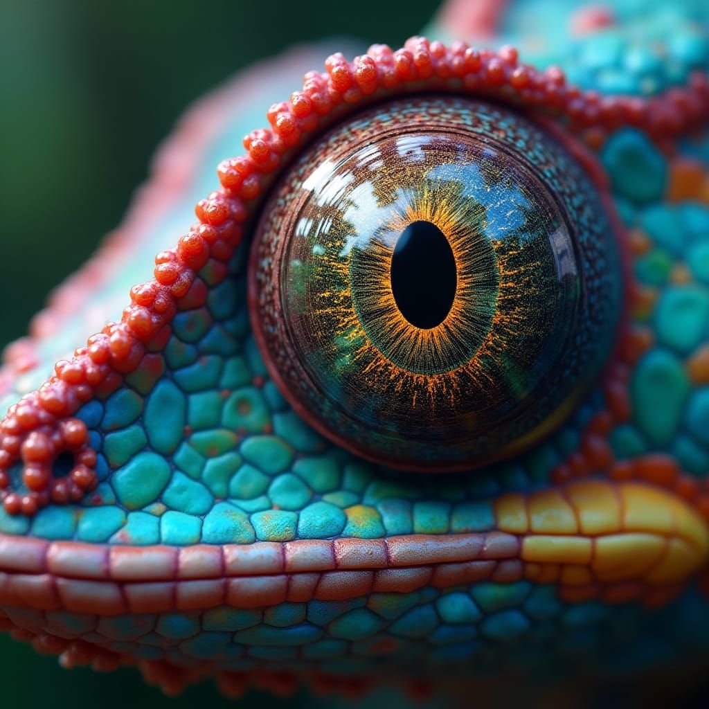 Chameleon Eye Reflecting Rainforest: Hyperrealistic Splash A...