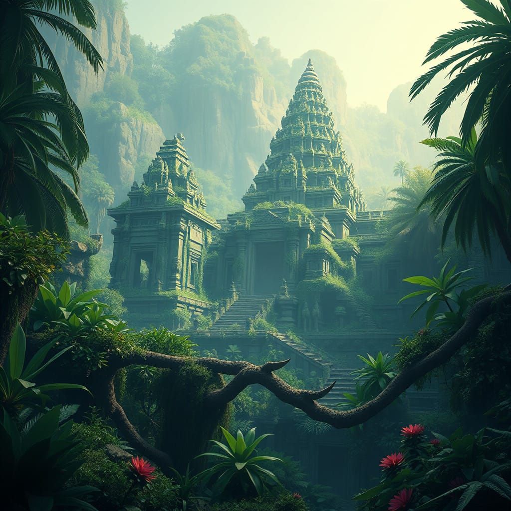 Ancient Temple Lost in Lush Jungle Vistas