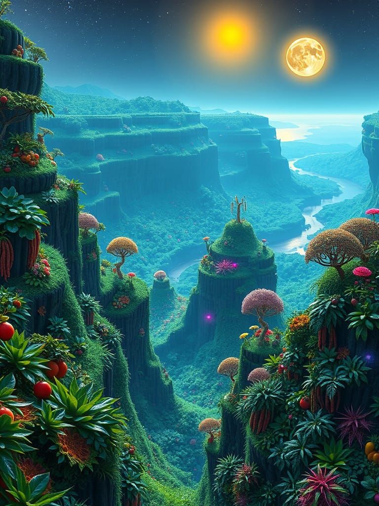 Futuristic Garden Paradise in Vibrant, Surreal Landscapes