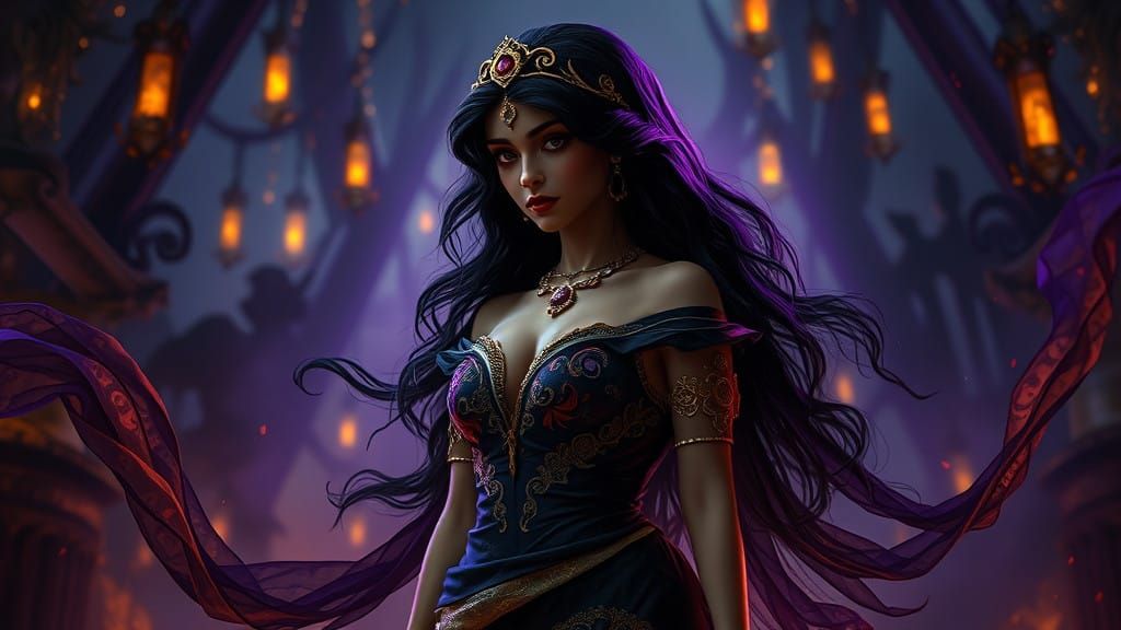 Dark Fantasy Princess Jasmine Concept Art in Elegance and Ho...
