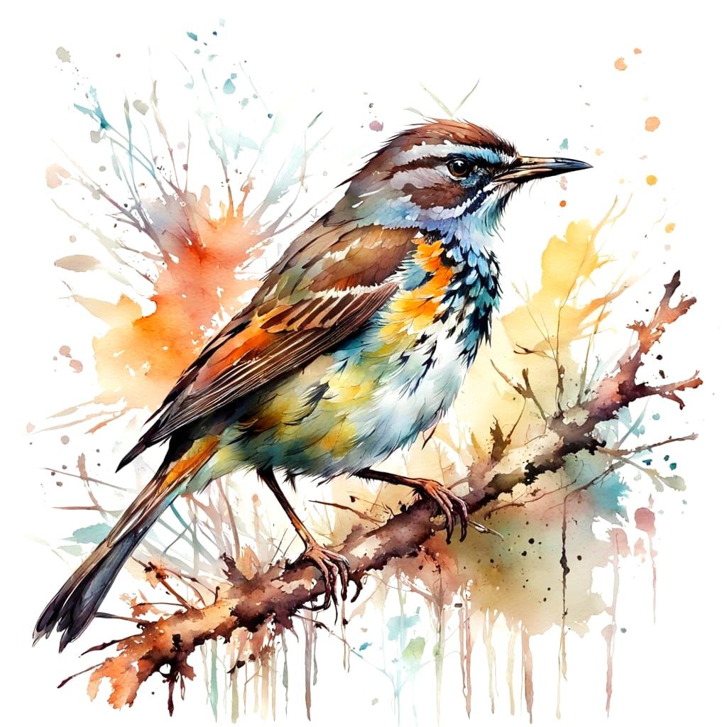 Thrush Bird in Watercolor Style