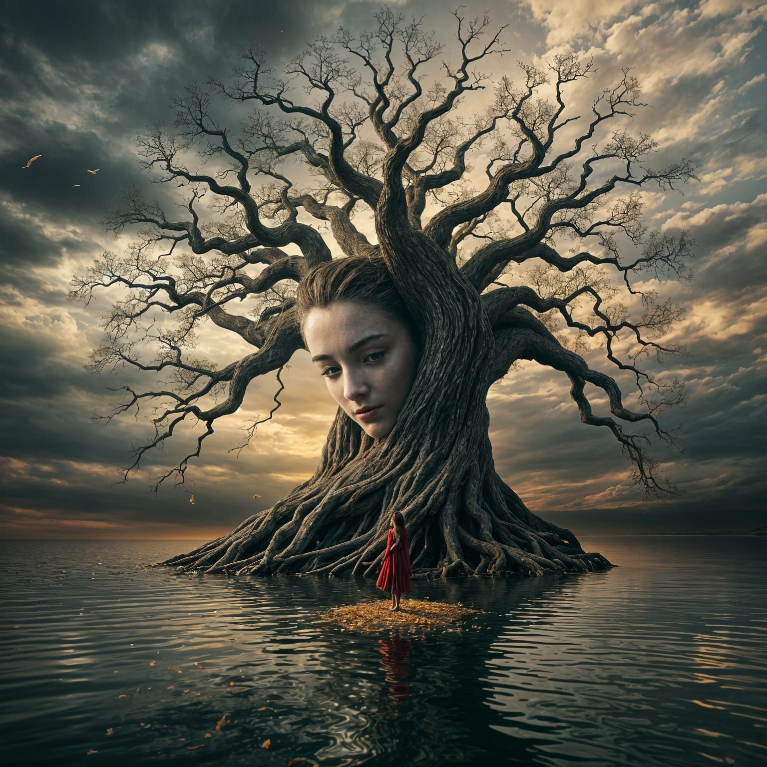 Ancient Tree Woman: A Surreal Fantasy Artwork