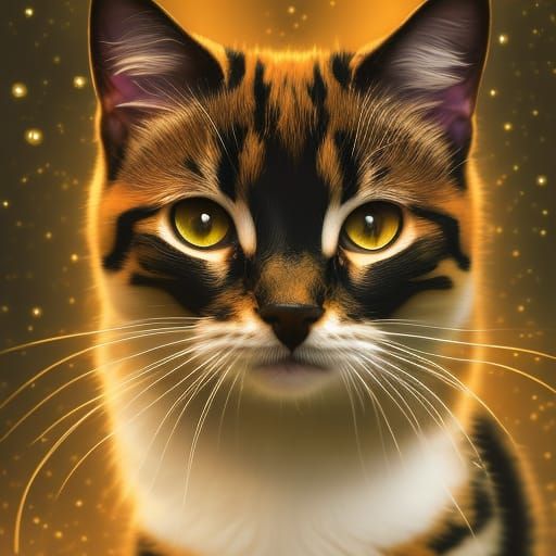 Chibi Cat in Mystical Forest, Art Nouveau Style