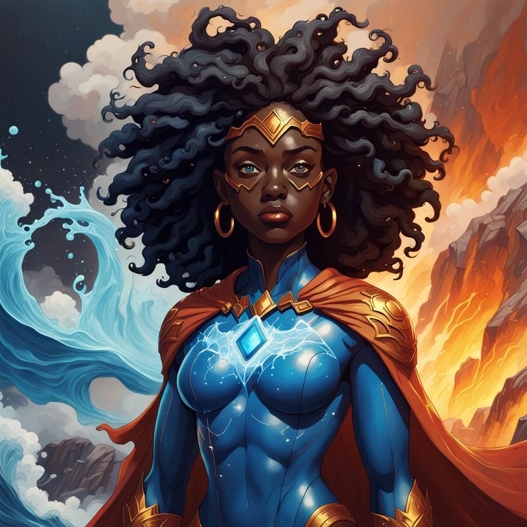 Elemental Superhero Digital Art in Detailed Fantasy Style