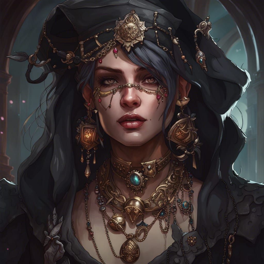Gothic Demon Pirate Woman Portrait in Dark Fantasy Style