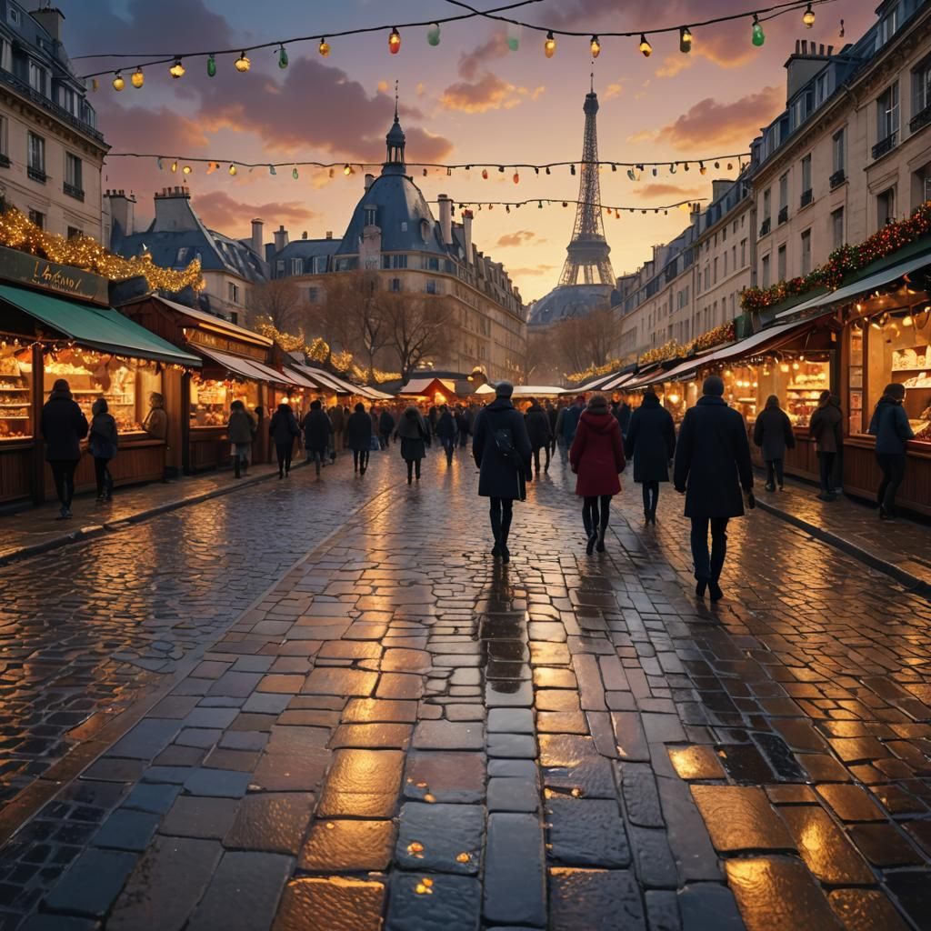 Paris Christmas Market: Fantastical Digital Painting
