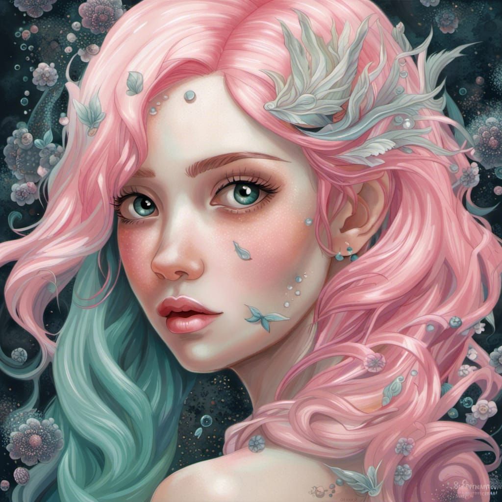 Pastel Mermaid in Anime Graffiti Art Style