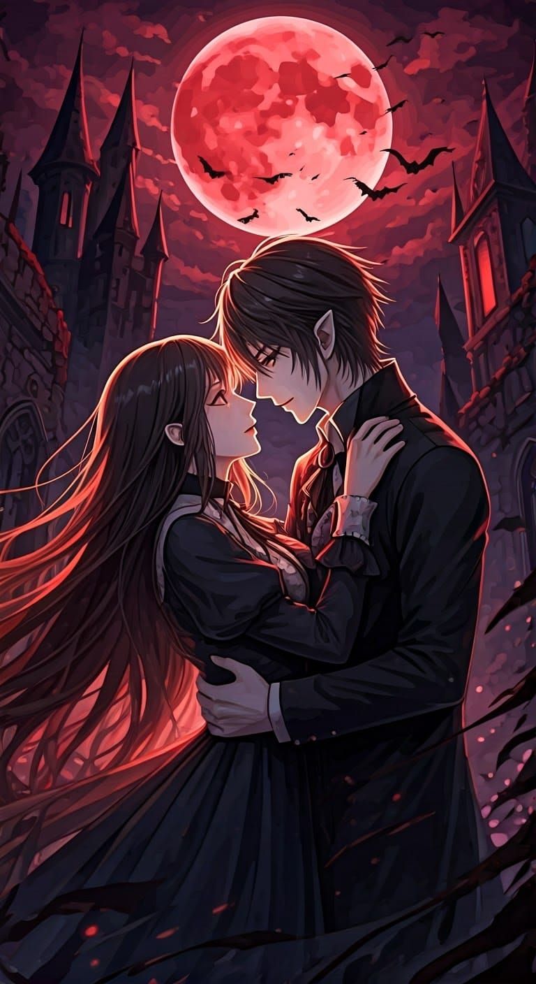 Ethereal Vampire Couple in Dark, Forbidden Love