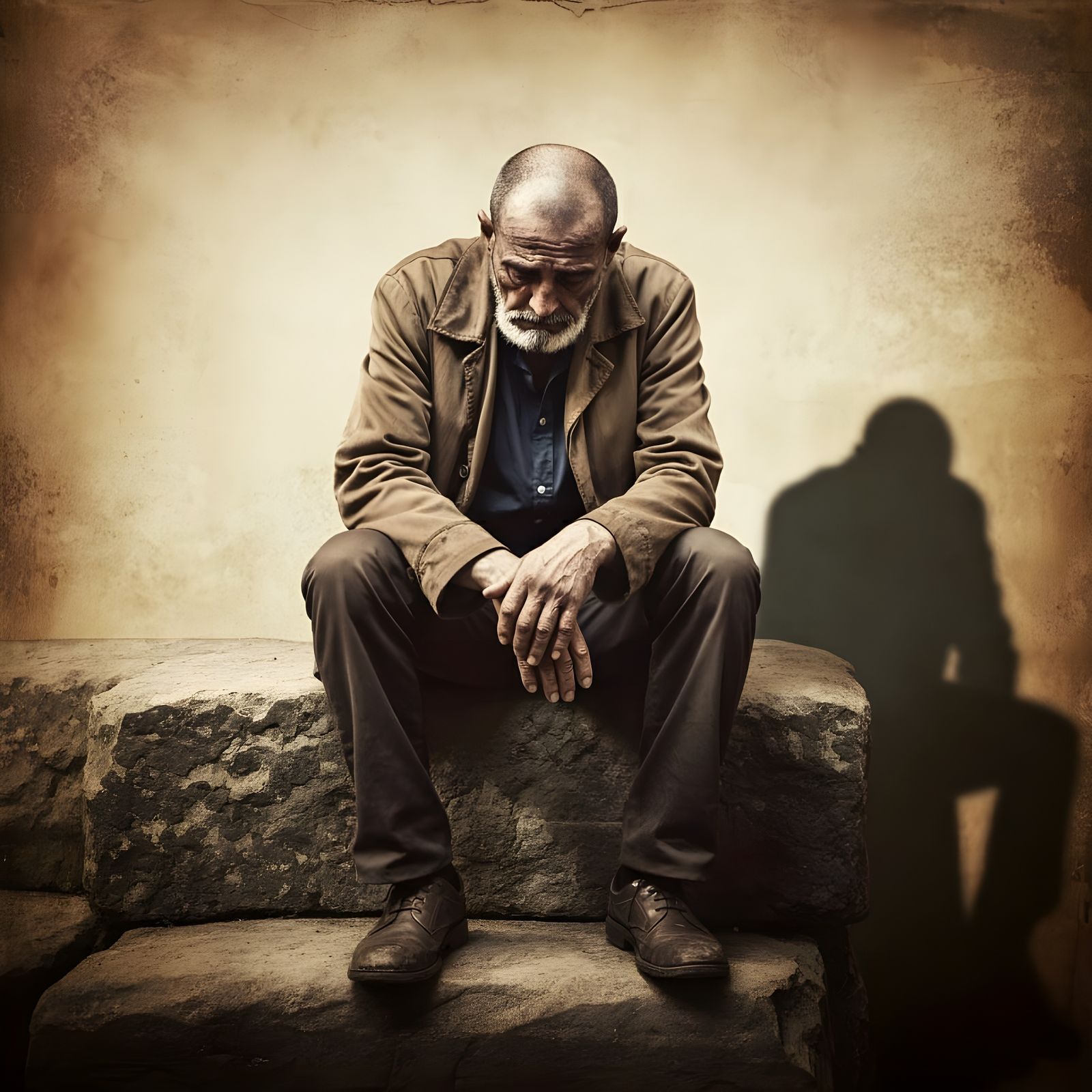 Surrealist Figure Dissolves into Eerie Shadow in Earthy, Exp...