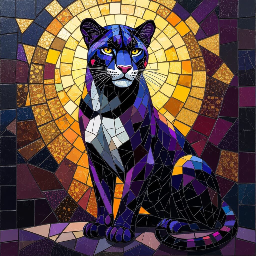 Vibrant Mosaic Panther in Fantasy Art Style