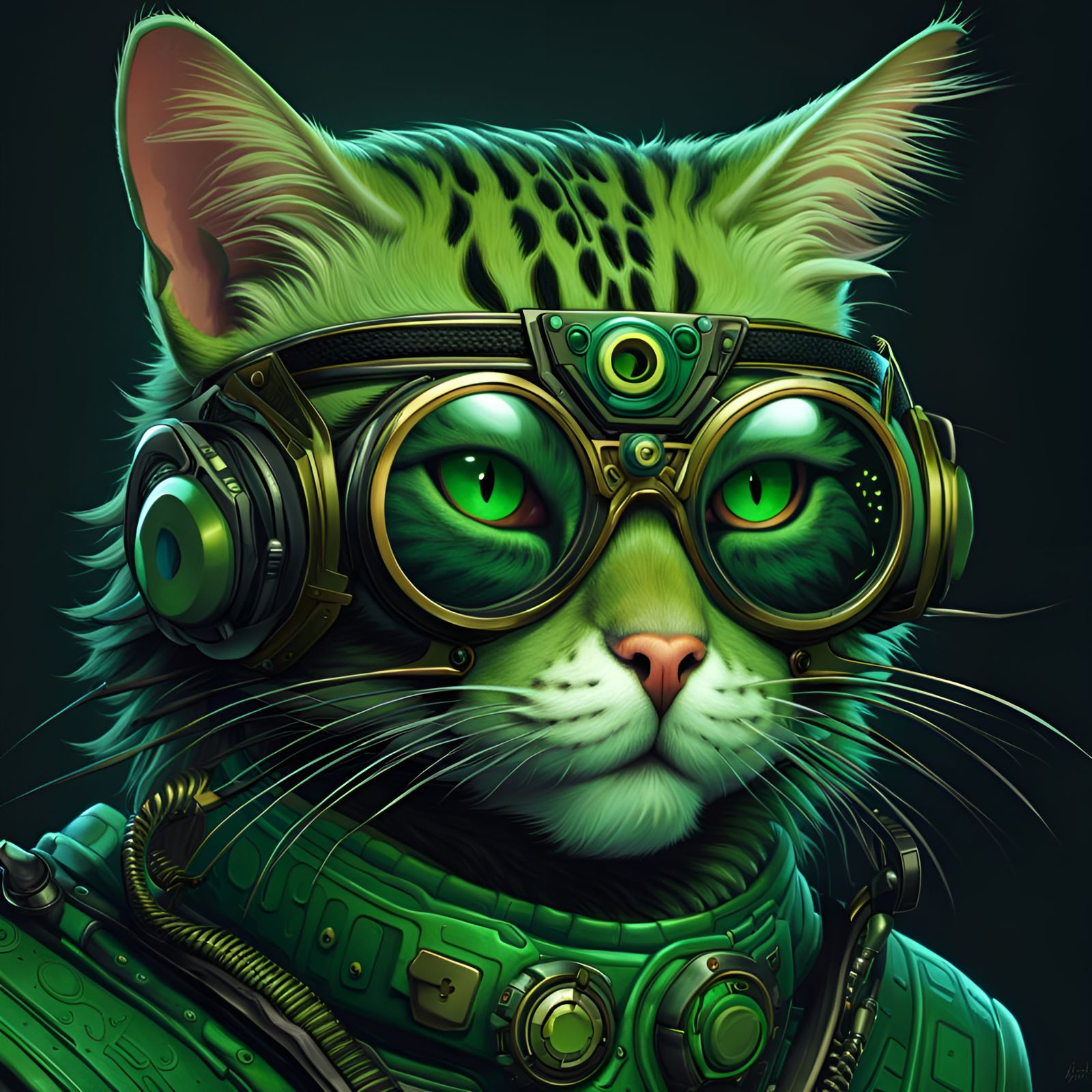 Funky Punk Cat Portrait with Cybernetic Details