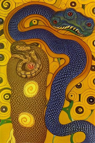 Ouroboros Serpent in Klimt-Inspired Painting