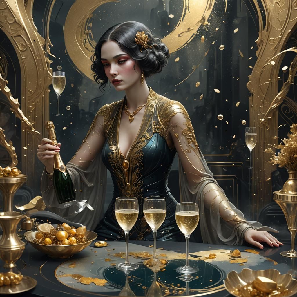 Art Deco Woman with Champagne by Yoann Lossel