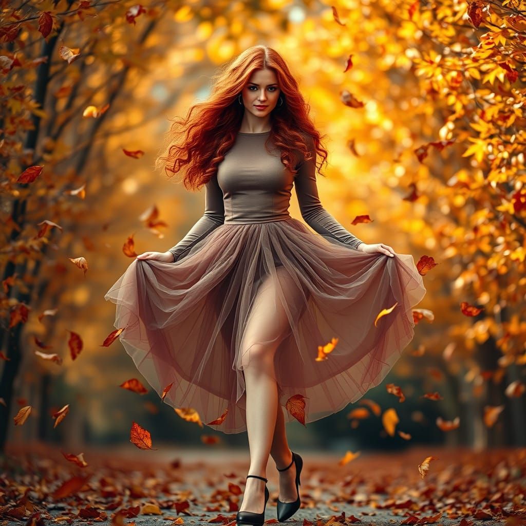 Vibrant Autumn Goddess in Whimsical Dance