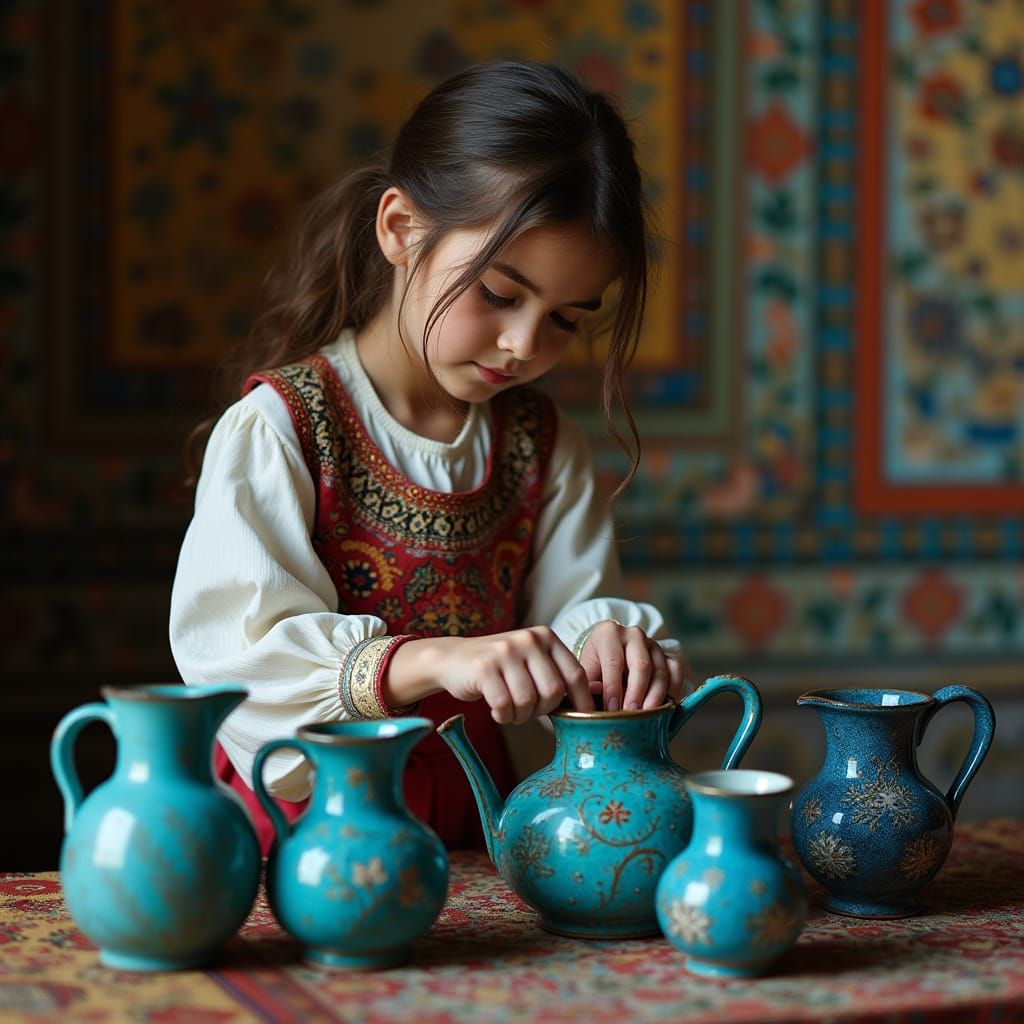 Turquoise Ceramics in Iznik Tile Mural Splendor