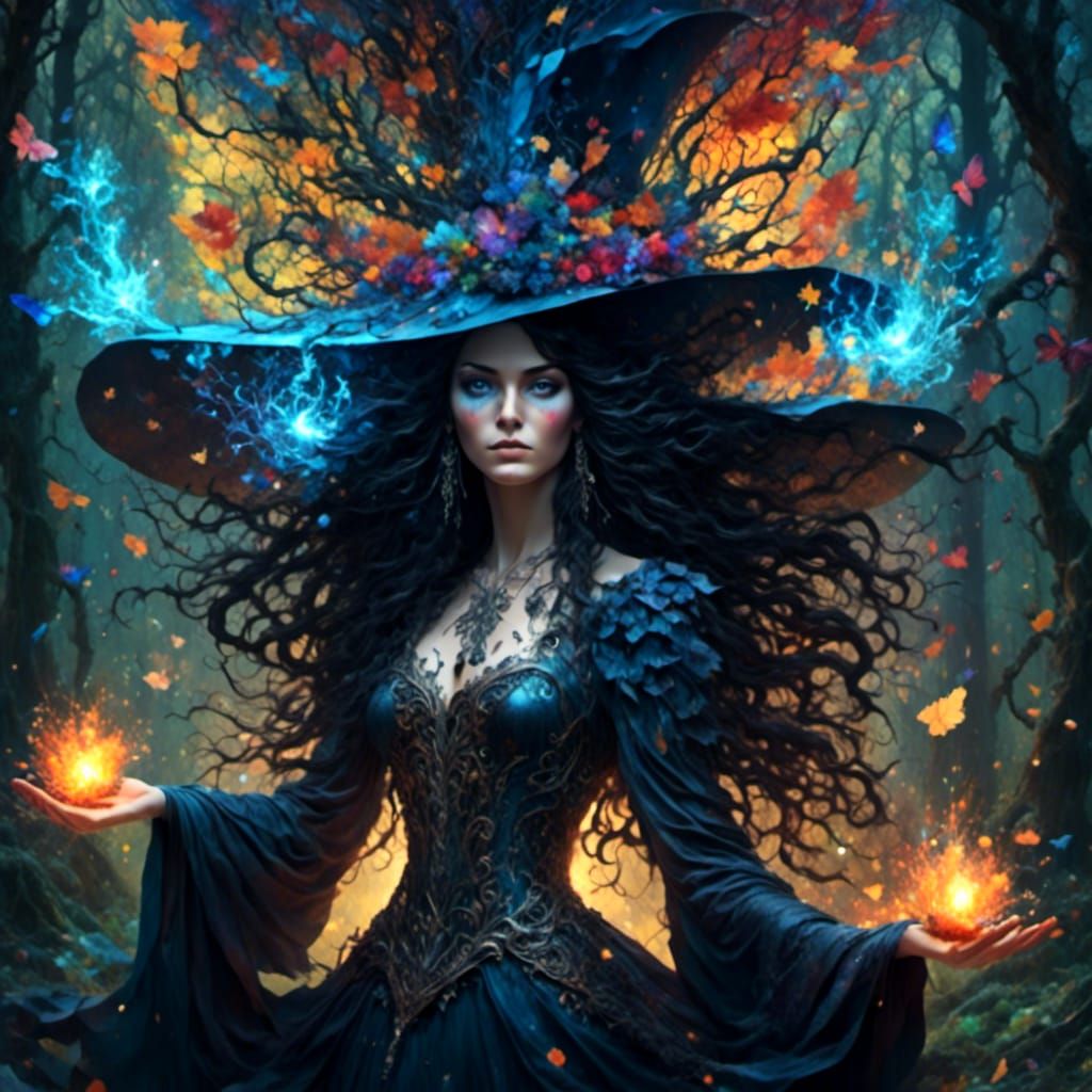 Enchanting Forest Witch Casting Magic