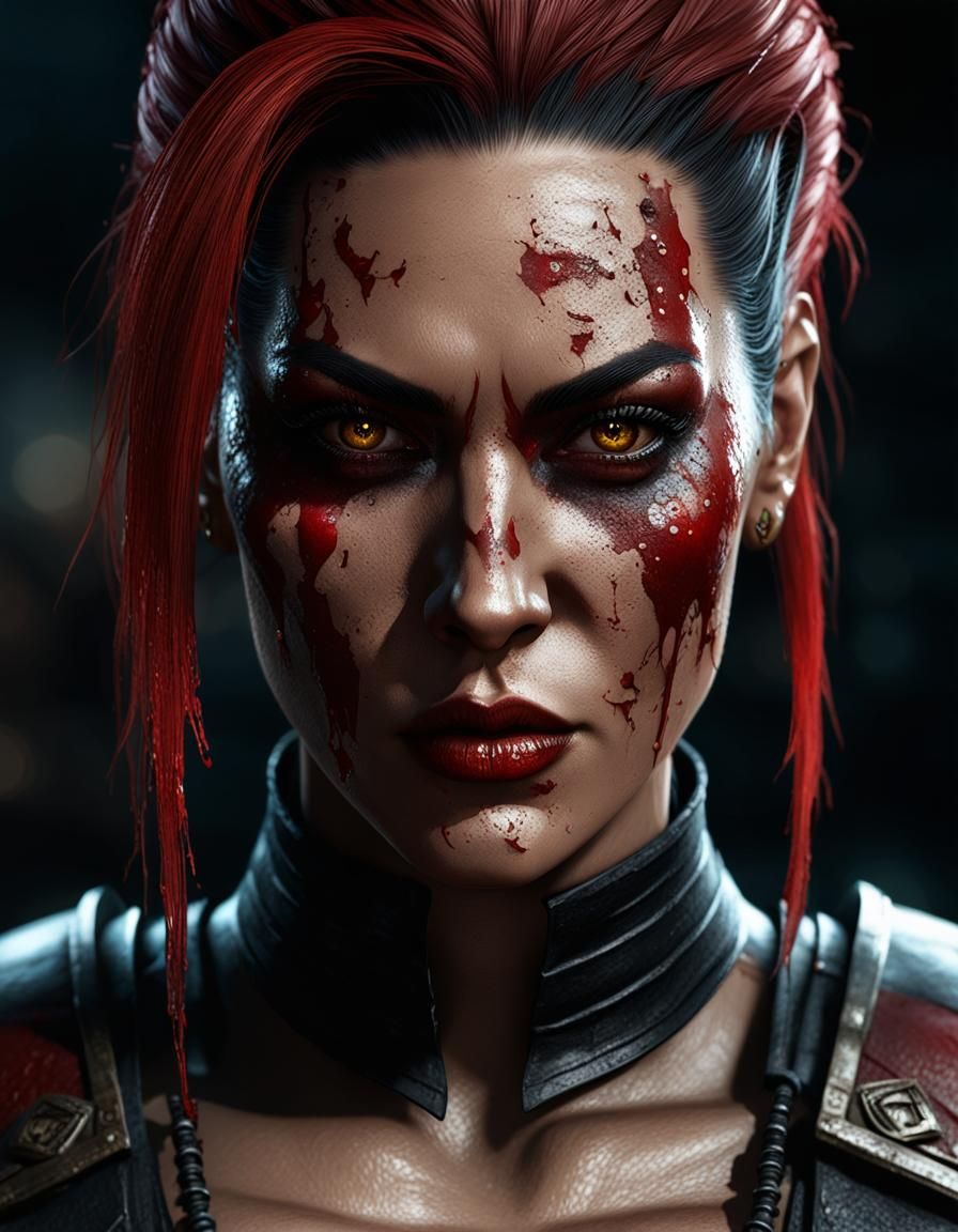 Scarlet from Mortal Kombat in Cyberpunk Style