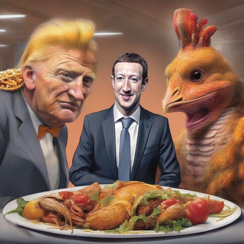 Hyperrealistic Caricature of Three Famous Figures