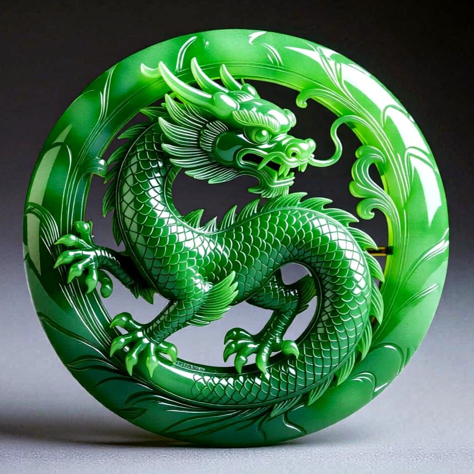 Art Deco Jade Dragon Medallion