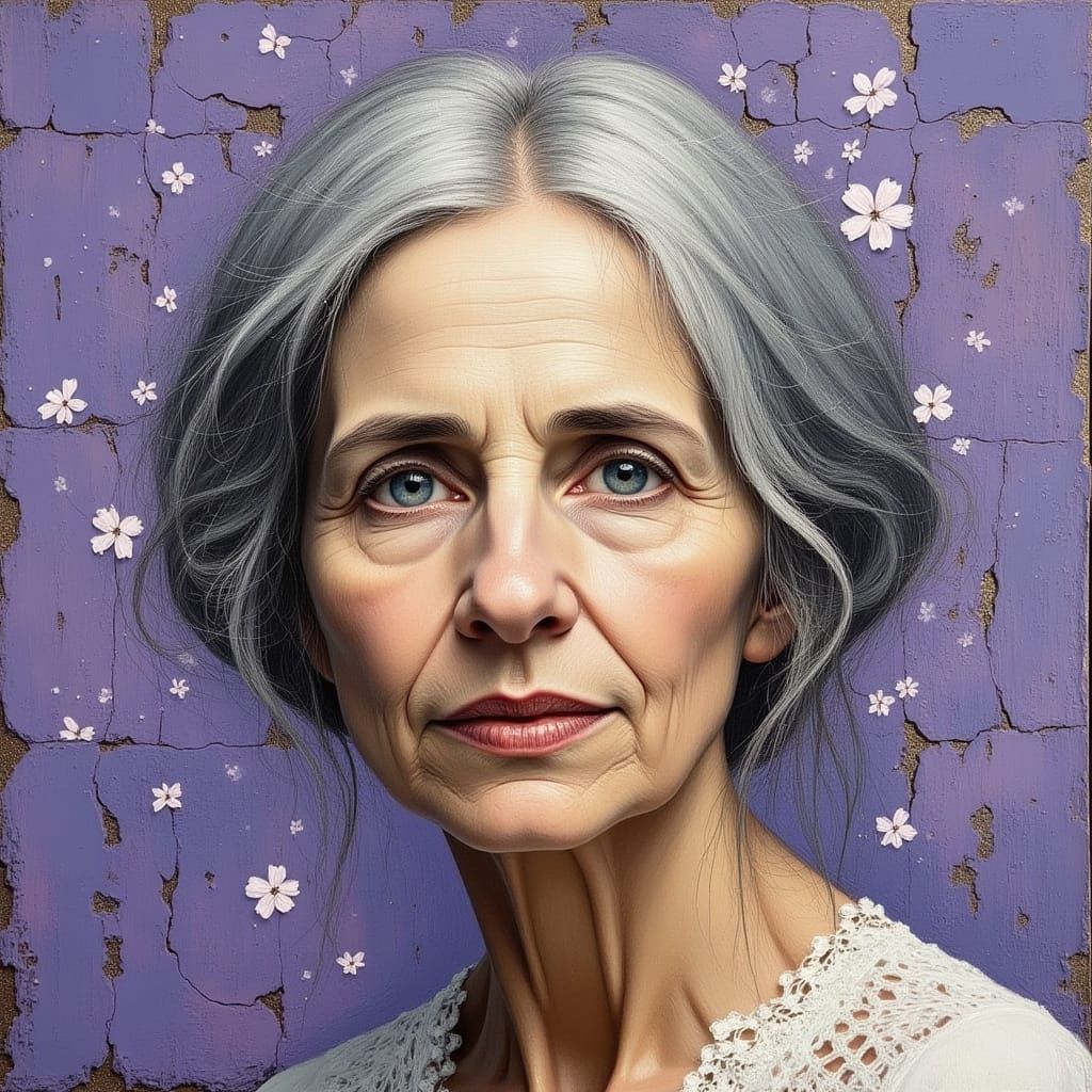 Textured Oil Painting of Woman with Blue Eyes