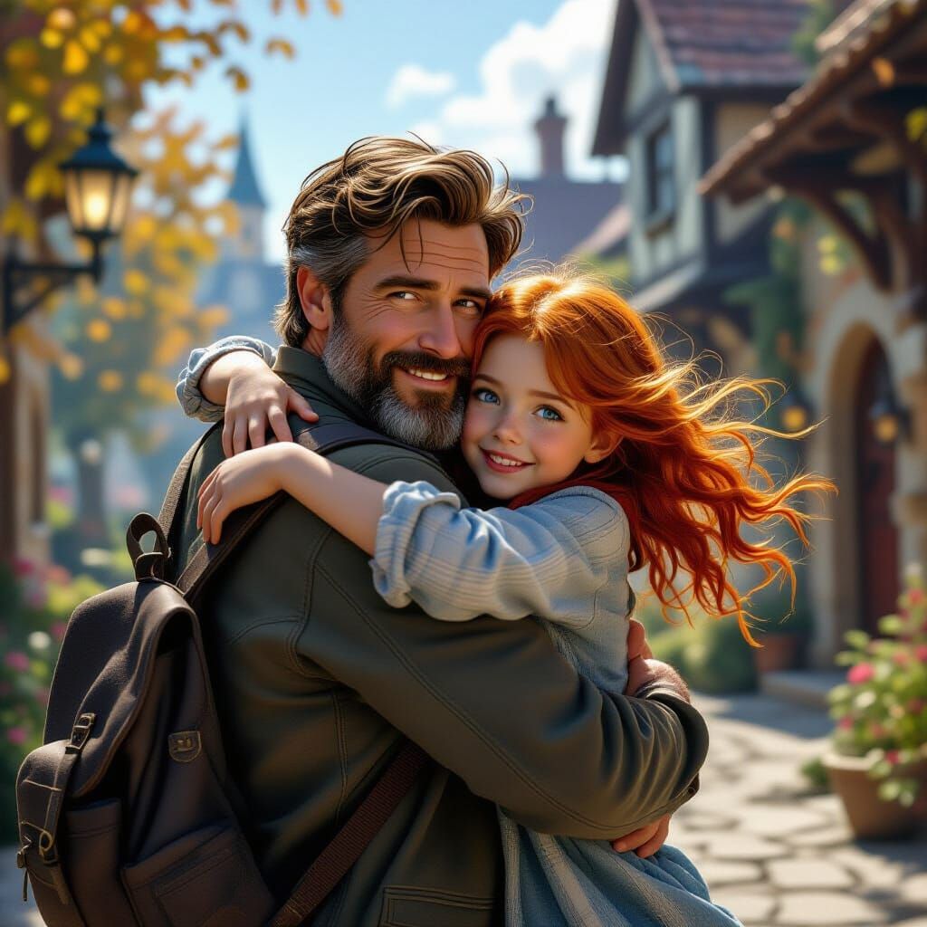 Girl Greets Father: A Matte Painting in 8K