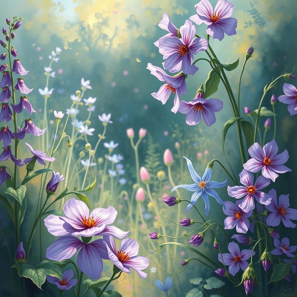 Dreamy Impressionist Garden Scene in Whimsical Style