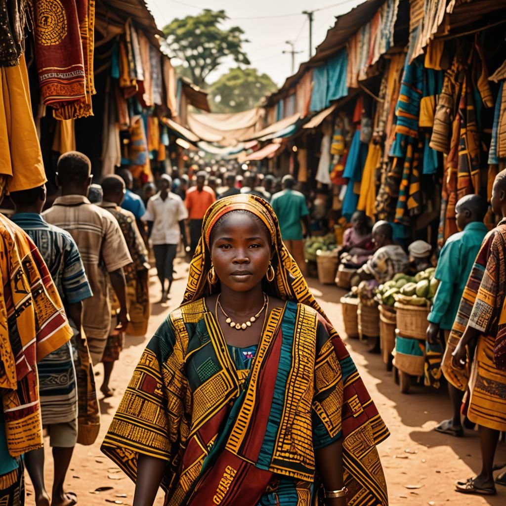 Mozambican Woman in Market with Capulana Cloth