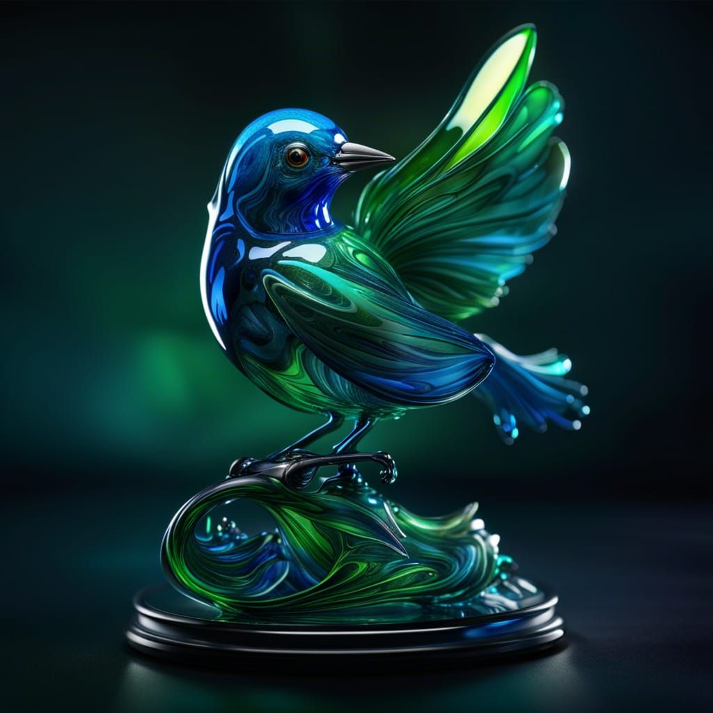 Vibrant Blown Glass Bird in Dark Fantasy Style
