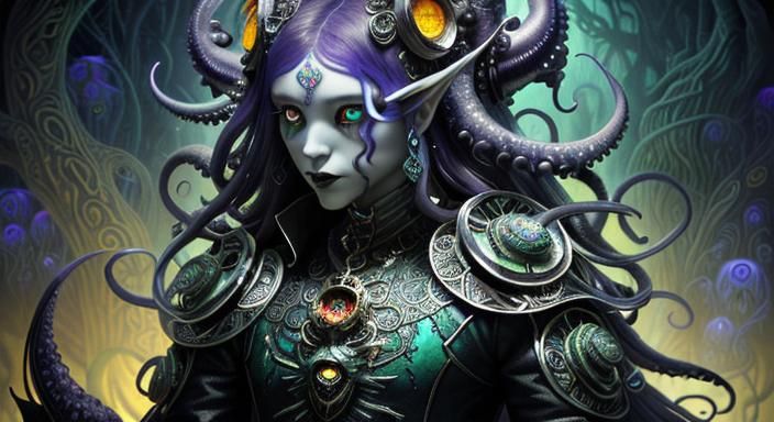 Vampire Goddess Meets Cthulhu in Surrealist Painting