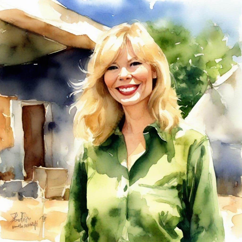 Loretta Swit in Watercolor as Playful Angel Portrait