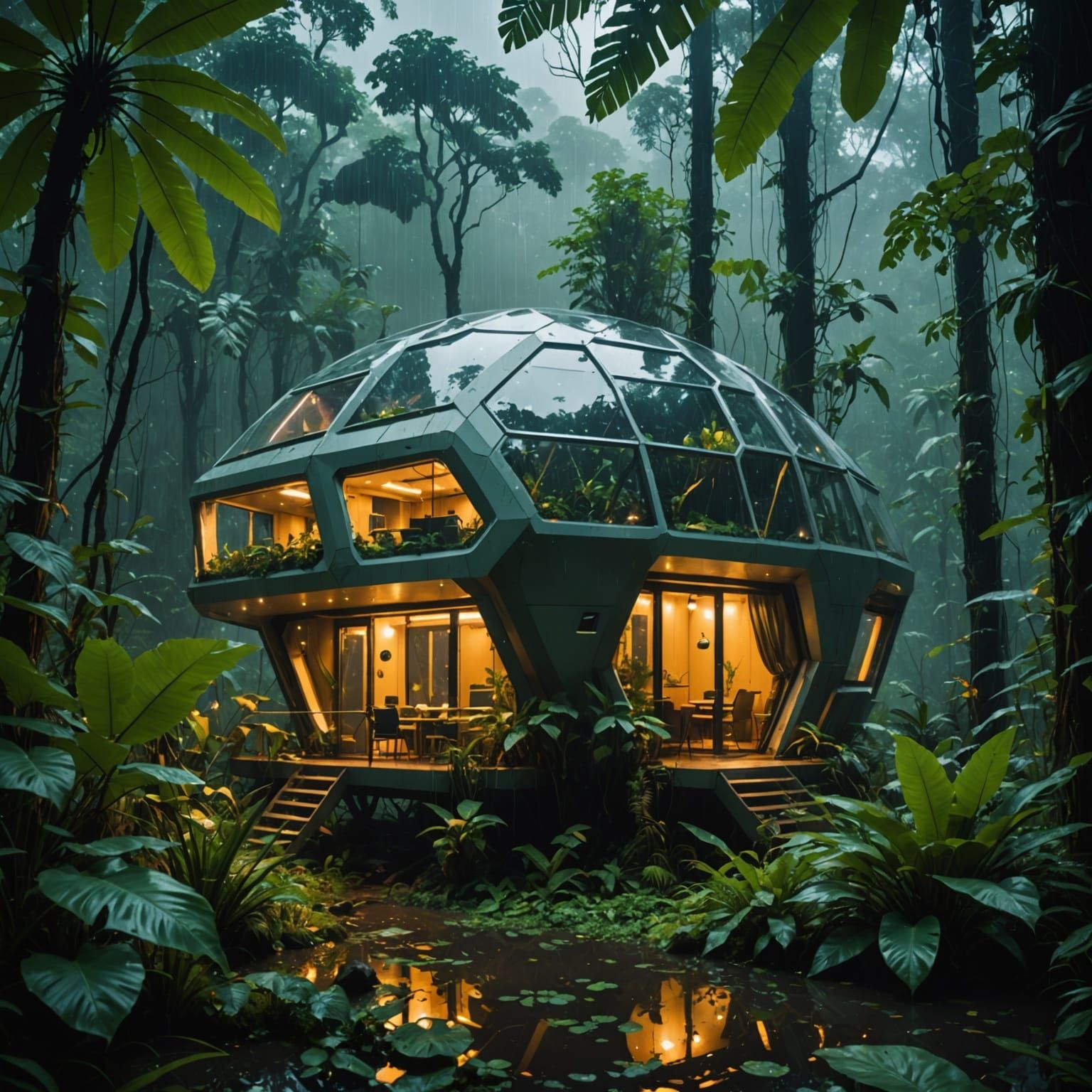Future Habitat Thrives in Cyberpunk Jungle Oasis