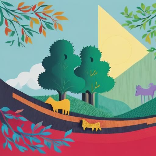 Dancing Toy Horses in Naive Folk Art Style