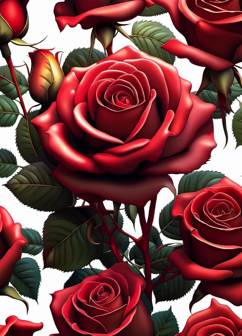 Detailed Red Rose Illustration in Comic Book Style