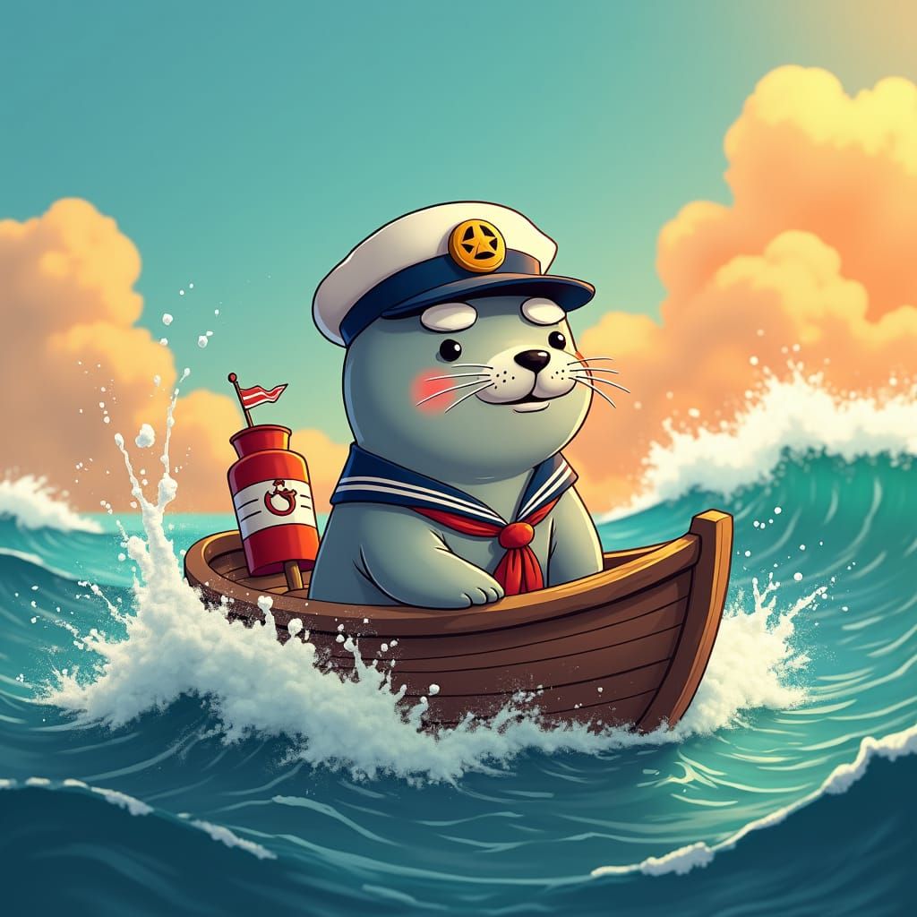 Chibi Seal Pup as Grumpy Fishing Boat Captain